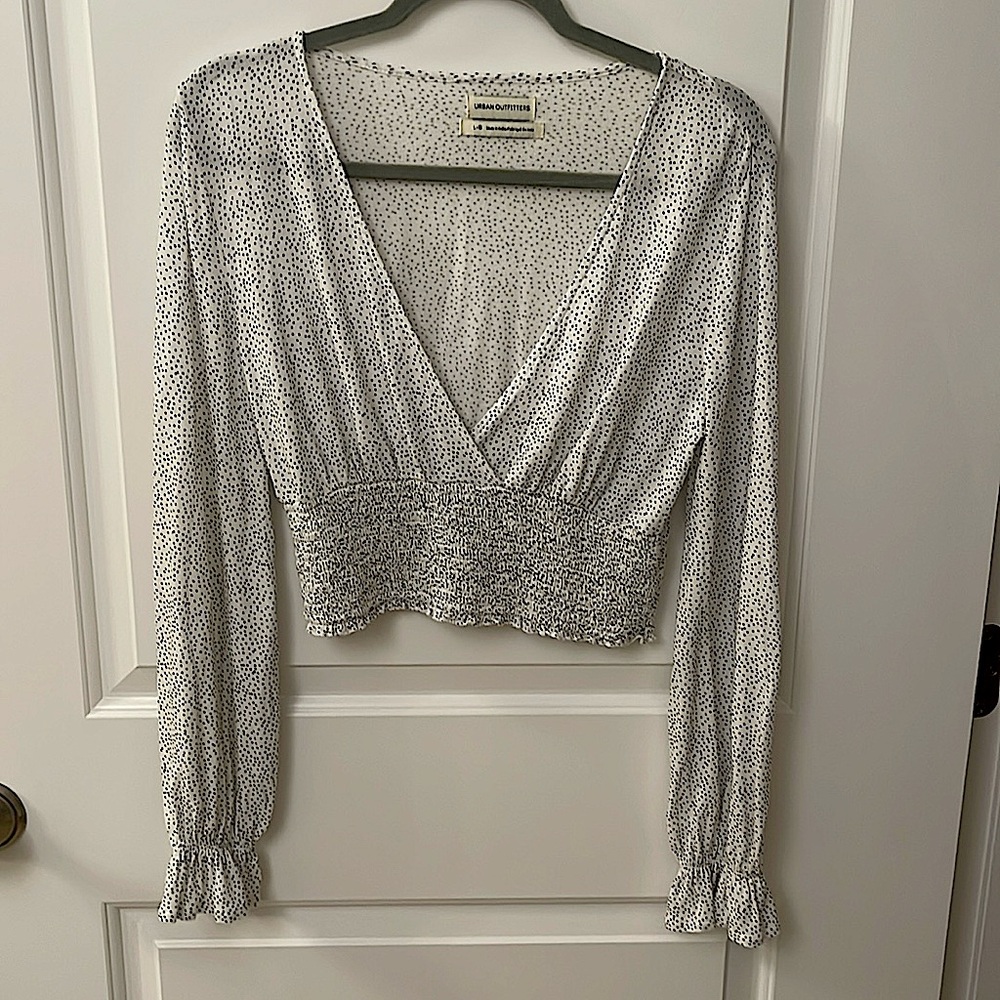 Urban Outfitters Crop Top/Deep V neck/Long Sleeves/Ruffle Cuff
